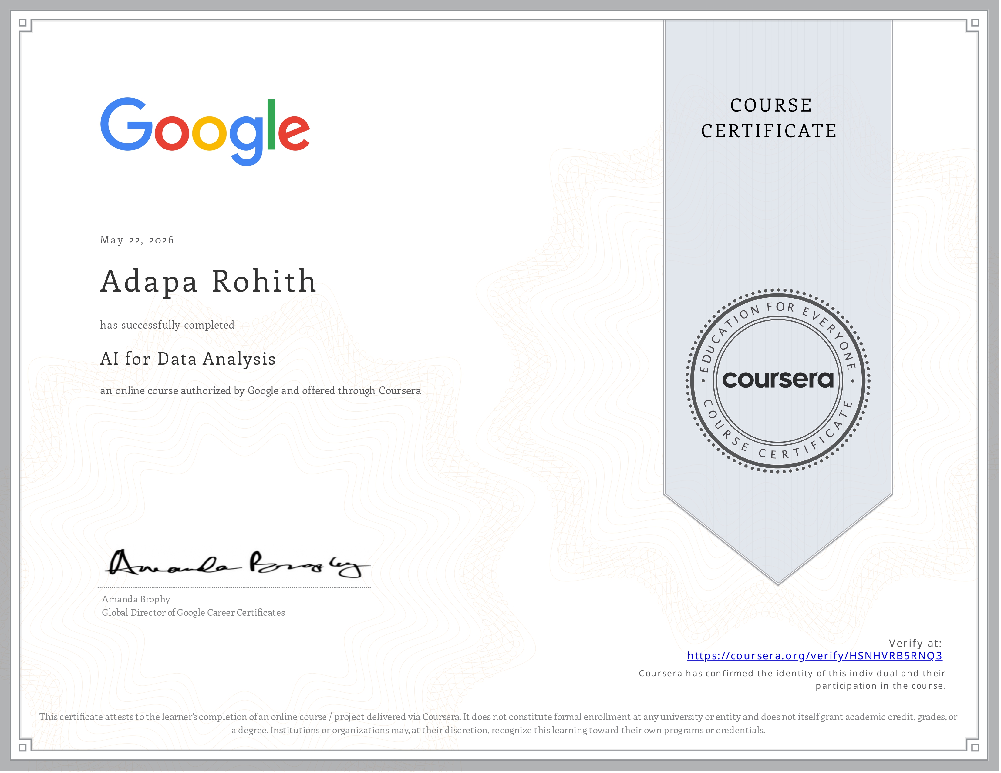 AI for Data Analysis Certificate
