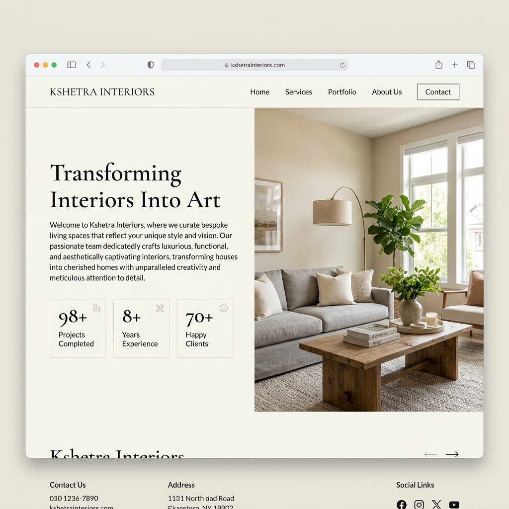 Kshetra Interiors website screenshot